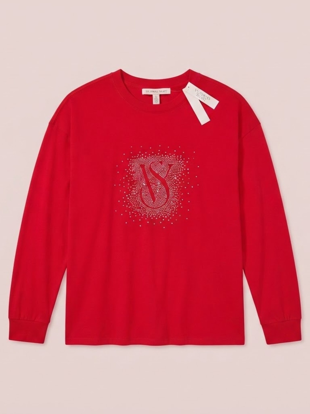 NWT Victoria's Secret Red Rhinestone VS Logo Long Sleeve Top